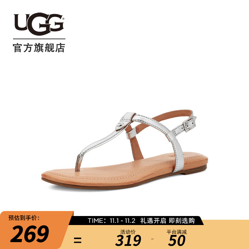 UGG2023夏季女士凉鞋金属银色平底夹脚休闲罗马凉鞋 1118516 SLVM | 金属银色 37怎么样,好用不?