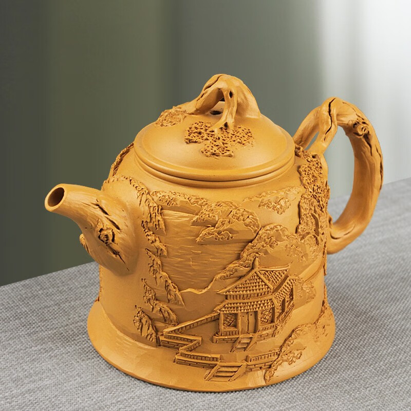 景德镇手拉胚紫砂壶段泥山水浮雕壶泡茶壶单壶泡茶器功夫茶具配件