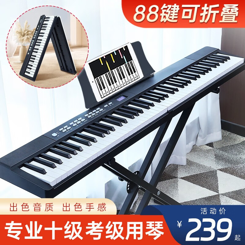 乐瑶（leyao）可折叠88键力度键电子琴便携成人儿童幼师家用演出演奏专业考级琴 N3001+88键标准版 官方标配