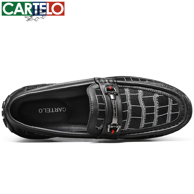 卡帝乐鳄鱼皮鞋男商务休闲鞋真皮系带中老年爸爸牛皮职场通勤男士西装正装鞋 黑白5182 40