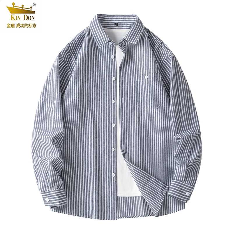 金盾2024潮神春季新款竖纹衬衫复古潮牌上衣宽松透气衬衣 黑色 3XL 京东折扣/优惠券