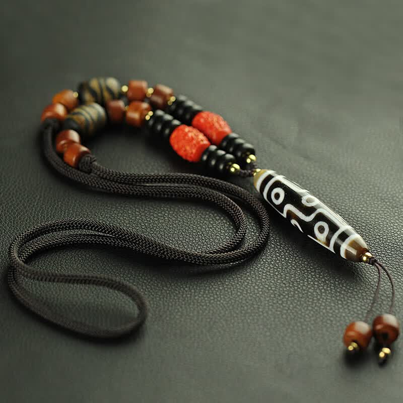 锦鼎西藏牙黄九眼老天珠项链吊坠 项链 男女九眼多眼天珠项链锁骨项