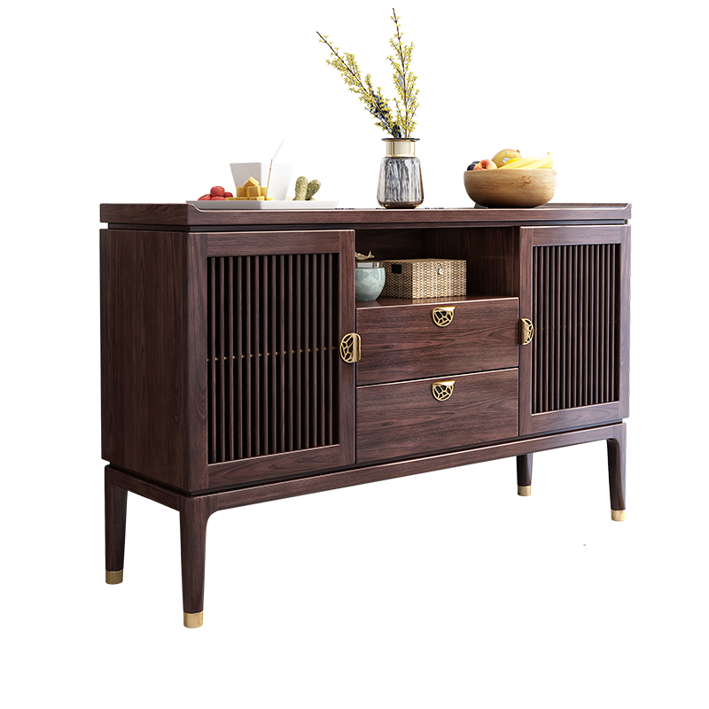 初岛 新中式餐边柜置物架客厅家用全实木轻奢茶水柜红橡靠墙储物餐边柜865 北美红橡餐边柜 1400*400*880