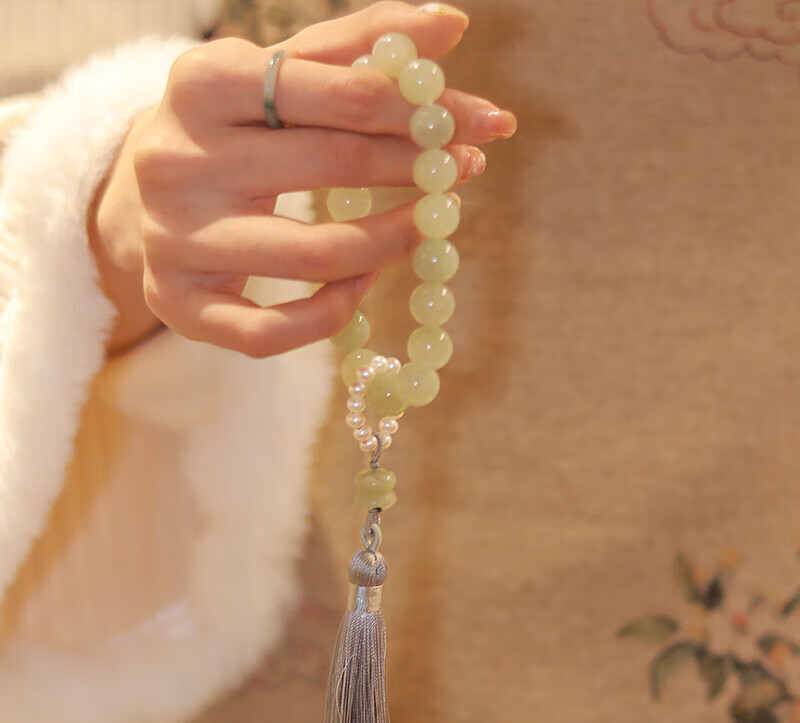 尚洛芙为晚醉花间和田玉手持珍珠流苏手链古风手串送女友礼物 醉花间