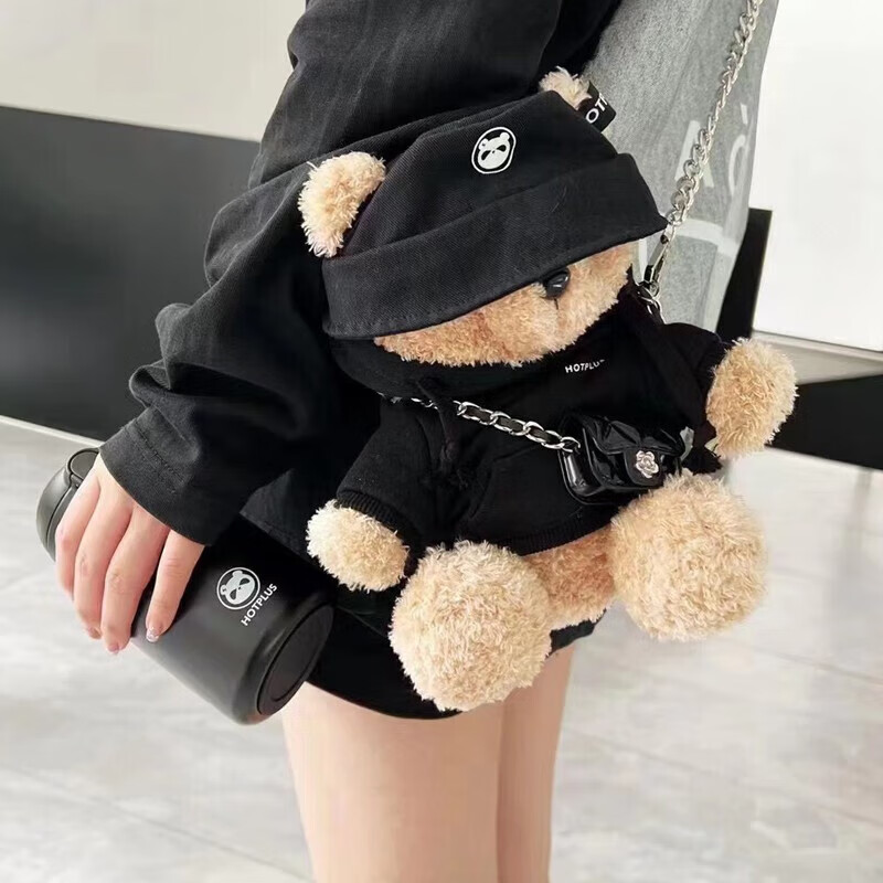 HOTPLUS哈品卫衣小熊保温杯女高颜值可爱带吸管学生网红水杯新年圣诞礼物 卫衣熊紫色 450ml