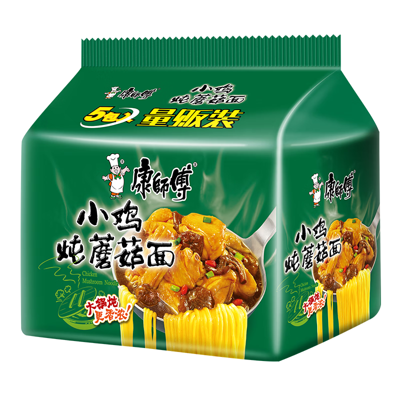 plus会员:康师傅 方便面经典系列一倍半 小鸡炖蘑菇*5连包