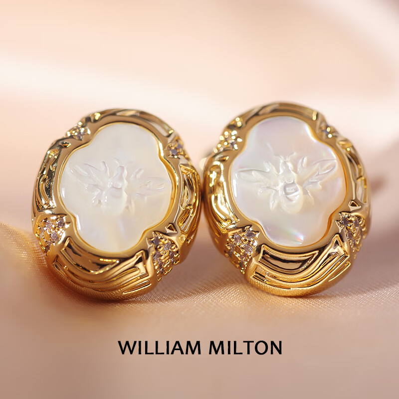 WILLIAM MILTON蜂舞贝母雕花袖扣男士法式衬衫蜜蜂袖口钉高端生日礼物定制礼盒 蜂舞