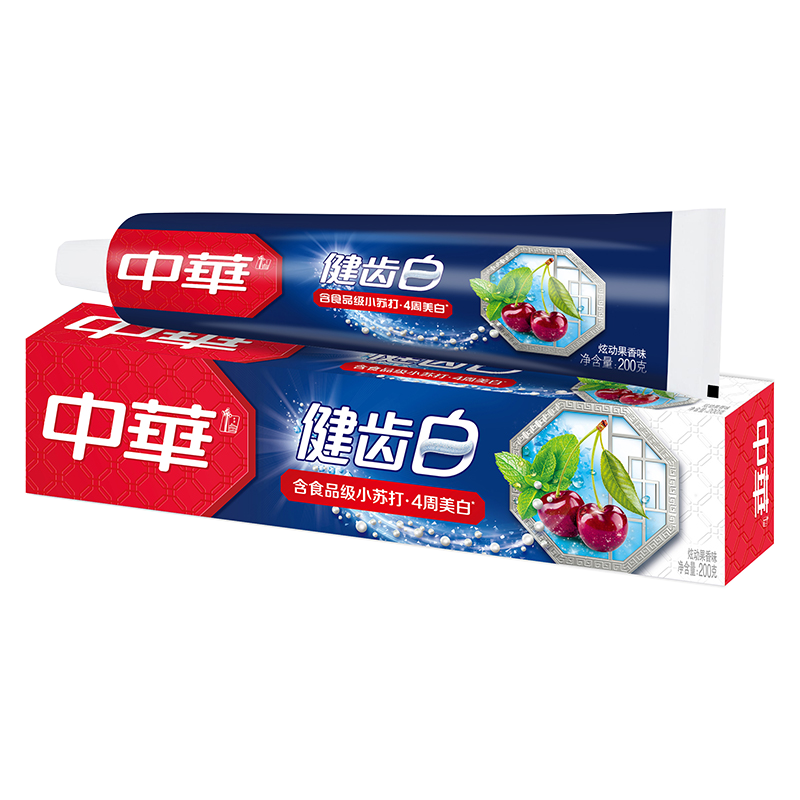中华(Zhonghua)健齿白牙膏 小苏打炫动果香 200g（新老包装随机发货）
