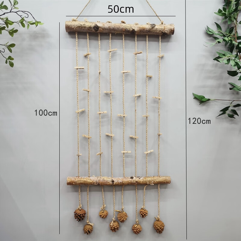创京懿选墙壁挂件背景墙面装饰品照片夹原木手工麻绳悬挂装饰幼儿园