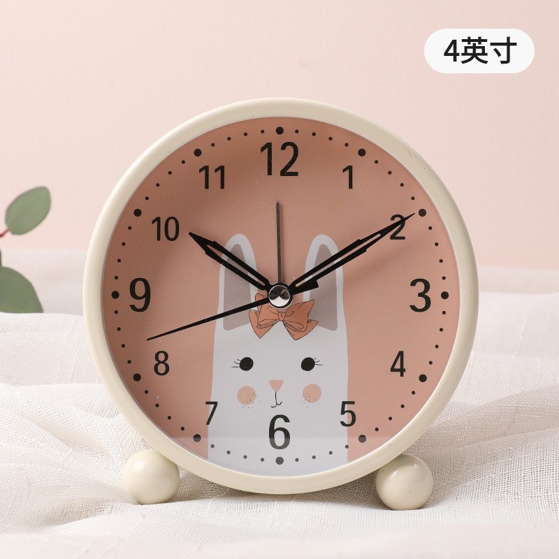 小闹钟儿童女孩小型电子时钟学生用卡通静面台钟若幻 萌兔4寸【带夜灯