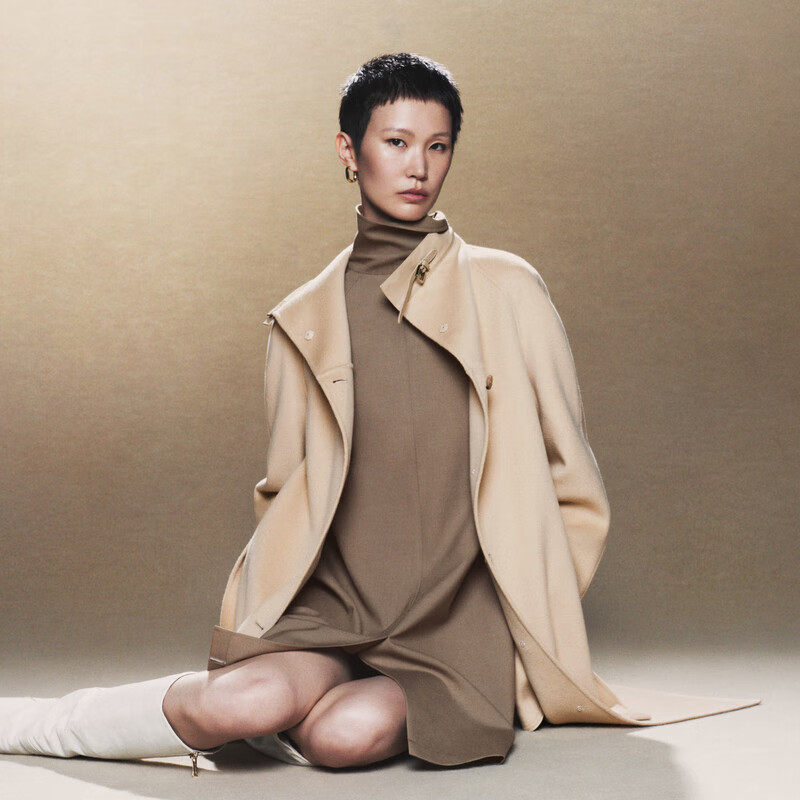 OVV秋冬热卖女装领口拼小羊皮设计配腰带单排扣长款大衣 燕麦(净色)C2 M