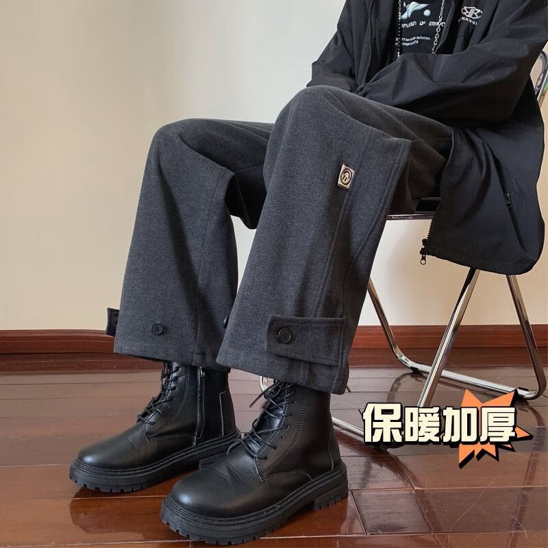 wait await搭配风衣马丁靴裤子魔术贴束脚裤子搭配马丁靴的裤子男冬 