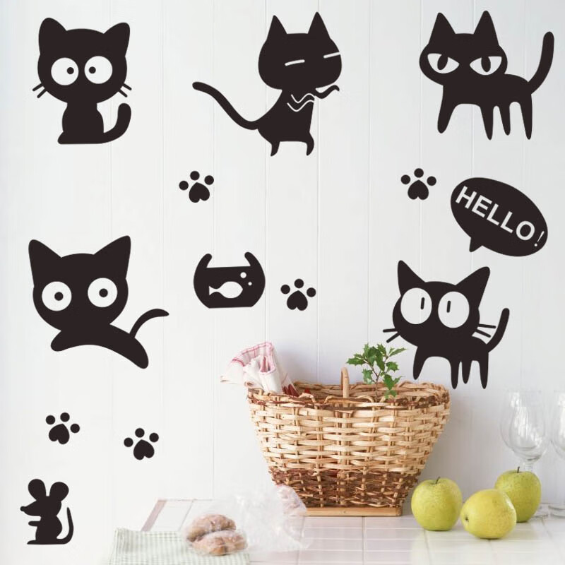 卫生间补丁墙纸墙贴纸遮丑装饰门贴画小图案补洞墙 小黑猫 中