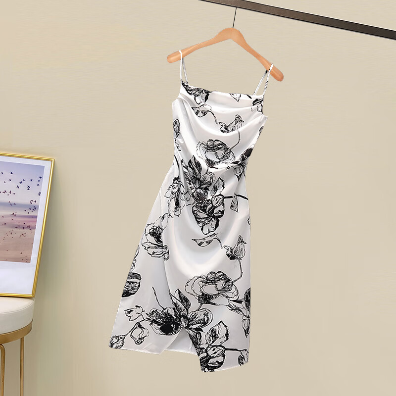 素订原创城市衣柜品牌蚕素女装2023年新款2023春夏新款微 白色连衣裙