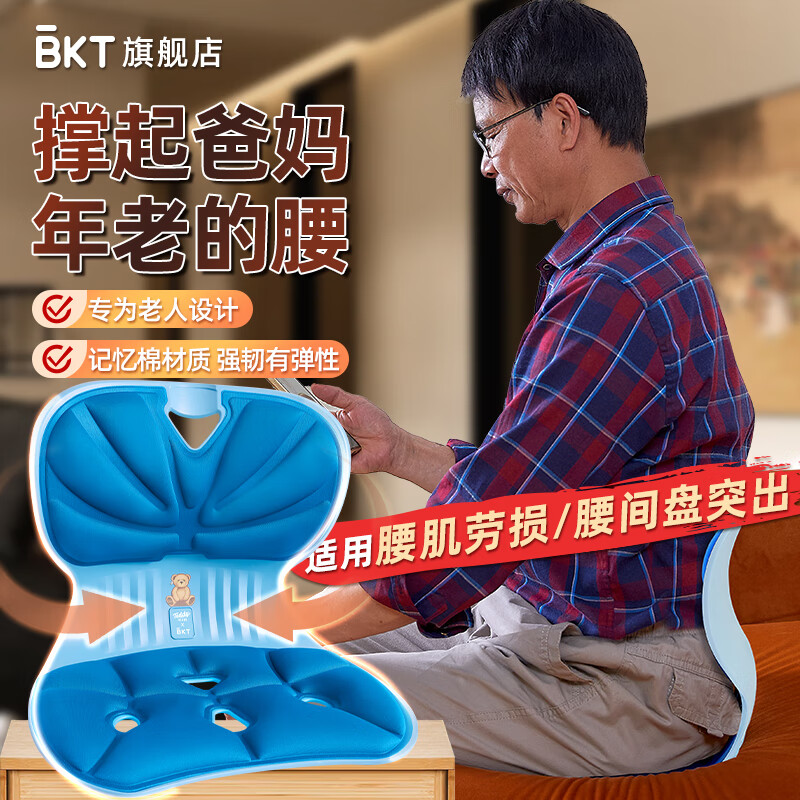 BKT护腰靠垫老人座椅坐垫垫靠背垫人体工学送父母老年人礼物 BKT护腰坐垫-蓝色60-160斤