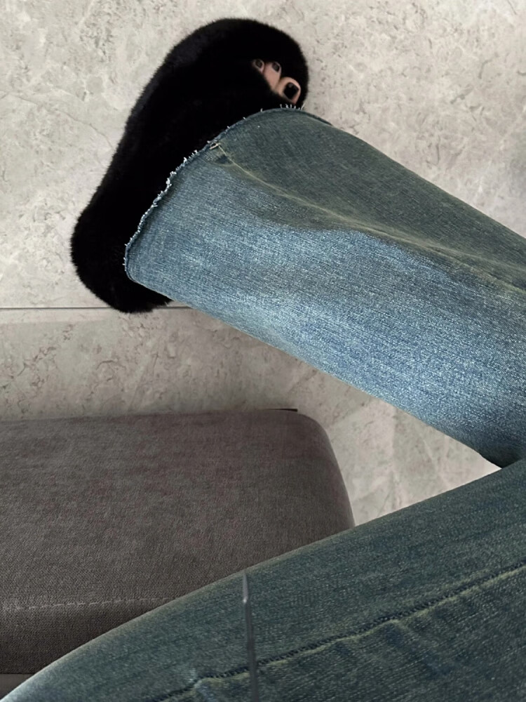 汇诗尚显瘦气质300斤特大码显瘦喇叭裤微喇裤子小个子胖妹妹mm粗腿弹力 复古蓝 6XL230280斤