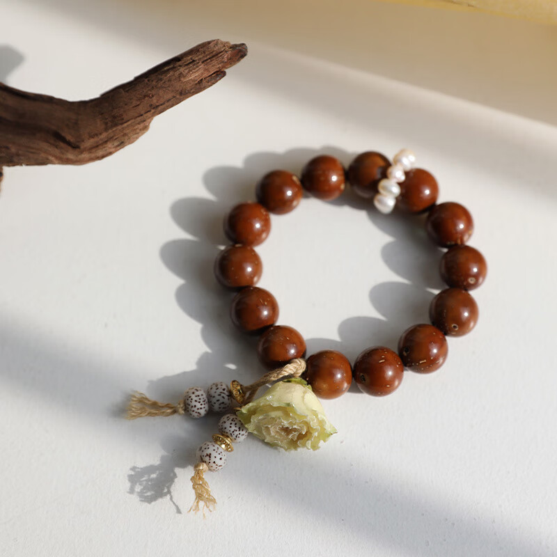 kerla紫金鼠手串女佛珠木质民族风实心籽念珠文玩玫瑰花星月 13cm