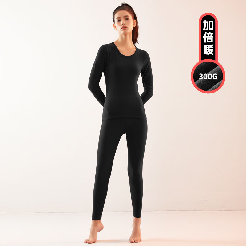 佧森滋女生圆领棉保暖内衣加厚女士保暖秋衣秋裤冬季中老年打底衫套装 绛红厚款 M
