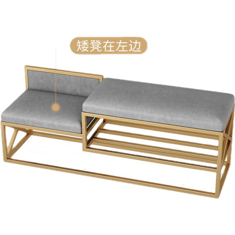 酷本北欧入户门换鞋凳鞋柜一体家用门口简约现代软包坐垫穿鞋凳带鞋架 金色框灰色皮革款100 矮凳在左边