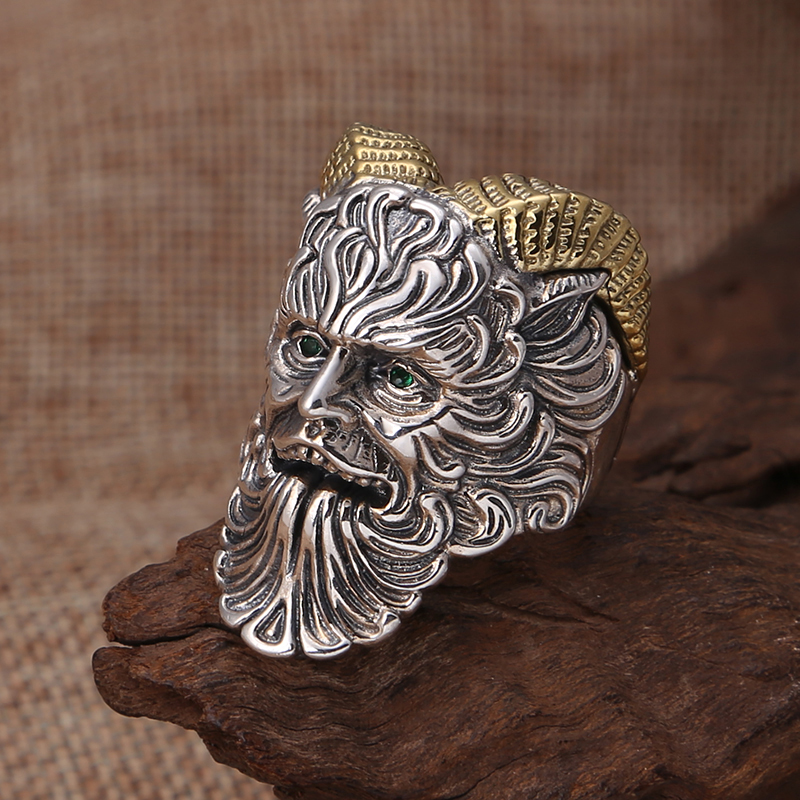 魏美人节日礼物 s925银时尚饰品流行个性潮人霸气戒指牧神潘恩男士指