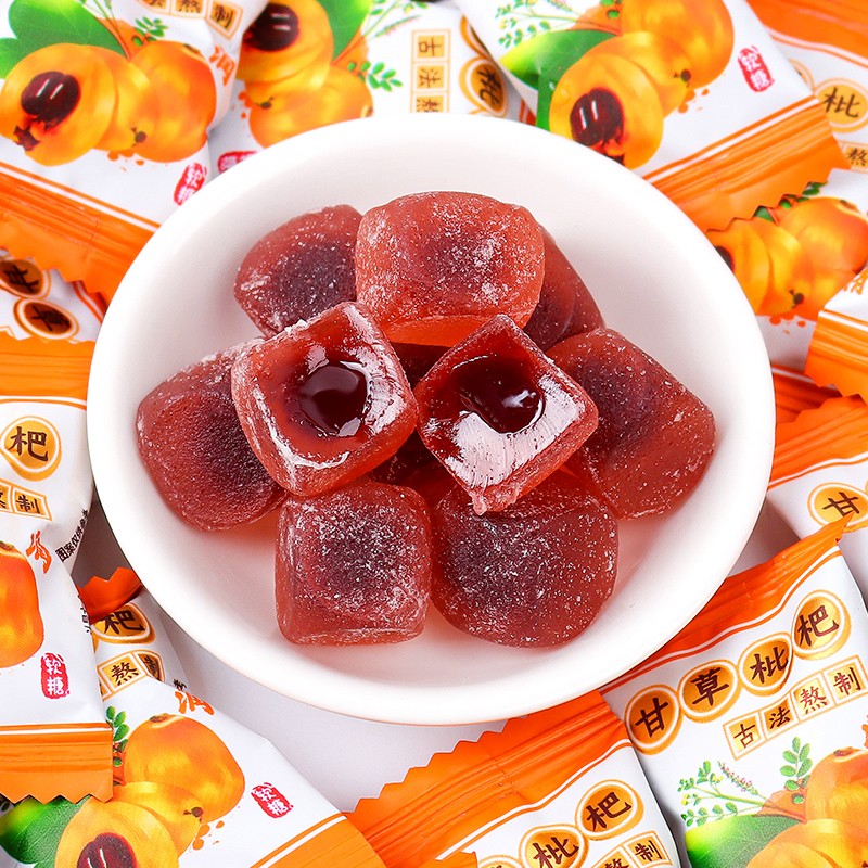千禧园甘草枇杷软糖清润喉糖爆浆夹心软糖休闲零食招待糖果批发 甘草