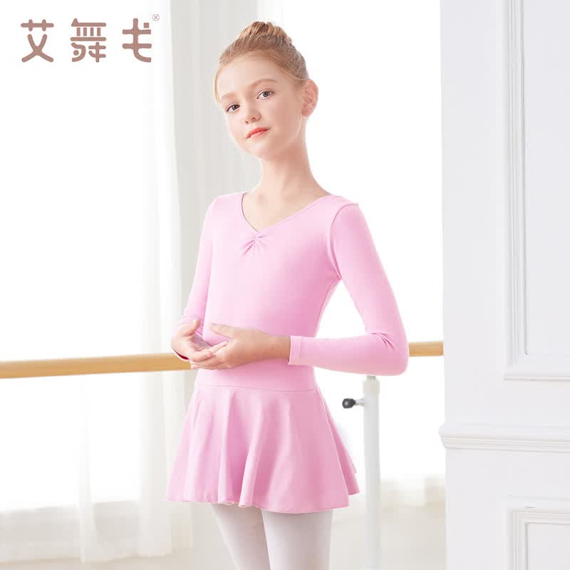 艾舞戈儿童舞蹈服女孩芭蕾舞裙民族中国舞跳舞衣服春秋幼儿练功考级服装 粉色长袖-后背蝴蝶结-开档 110码：身高105-115cm重25-30斤高性价比高么？
