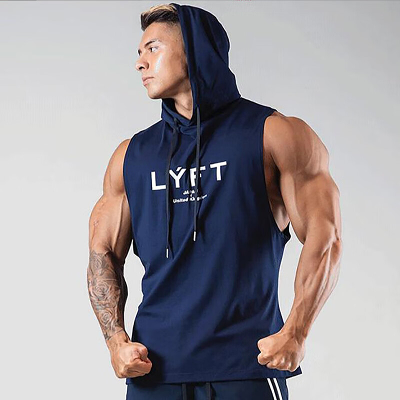 mecbear肌肉健身潮牌运动休闲无袖马甲卫衣 男士跑步训练篮球连帽