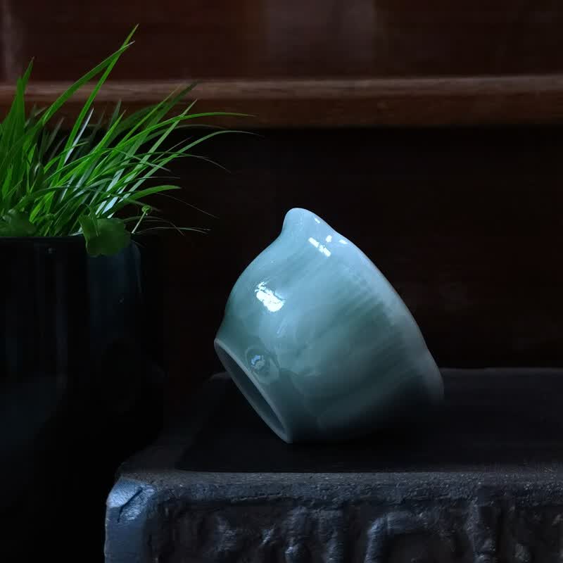 hywlkj宜兴青瓷65cc喜迎春黄金容量品茗杯主人杯茶杯茶具好寓意天青色