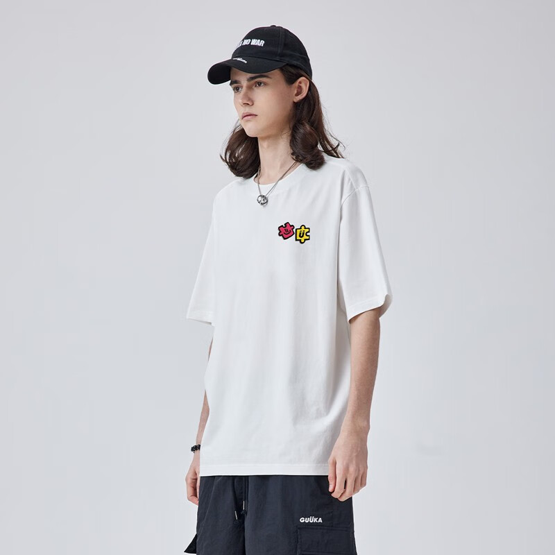 古由卡(GUUKA)xAGAHO联名t恤男士短袖宽松潮流夏季26新款情侣装休闲外穿打底衫 白色 F7536 M