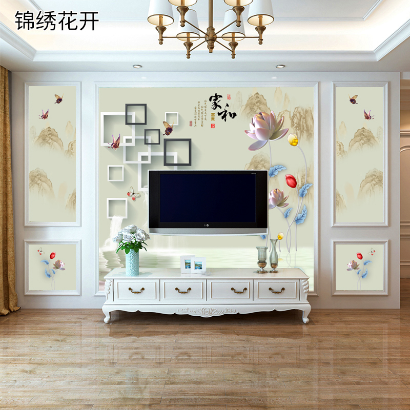五宫格电视背景墙简约现代客厅影视墙壁纸装饰壁画沙发背景墙布电视墙