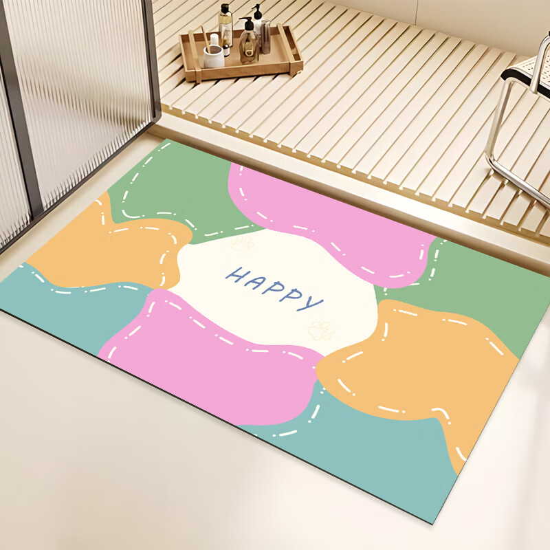 茵瀚浴室地垫软科技绒吸水垫可定制卫生间卫浴防滑脚垫厕所门口入户垫 糖果色彩-开心 60cm*100cm