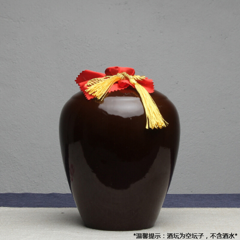 清辞柚宜兴土陶陶瓷酒坛酒瓶空酒瓶子带盖密封小酒坛 5斤 木塞 红布