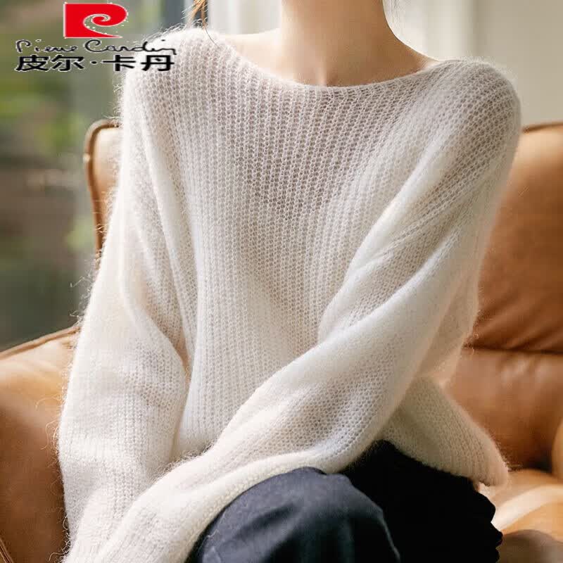 皮尔卡丹针织衫女宽松慵懒风毛衣女秋季薄款2023新款复古温柔风马海毛上衣 白色 M 90-105斤属于什么档次？