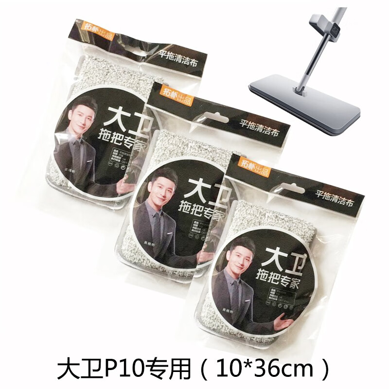 大卫免手洗平板拖把头替换布棉头拖布头拖把盘拖把杆原装专用配件墩布 P10原装布2只(送1只)10×36CM