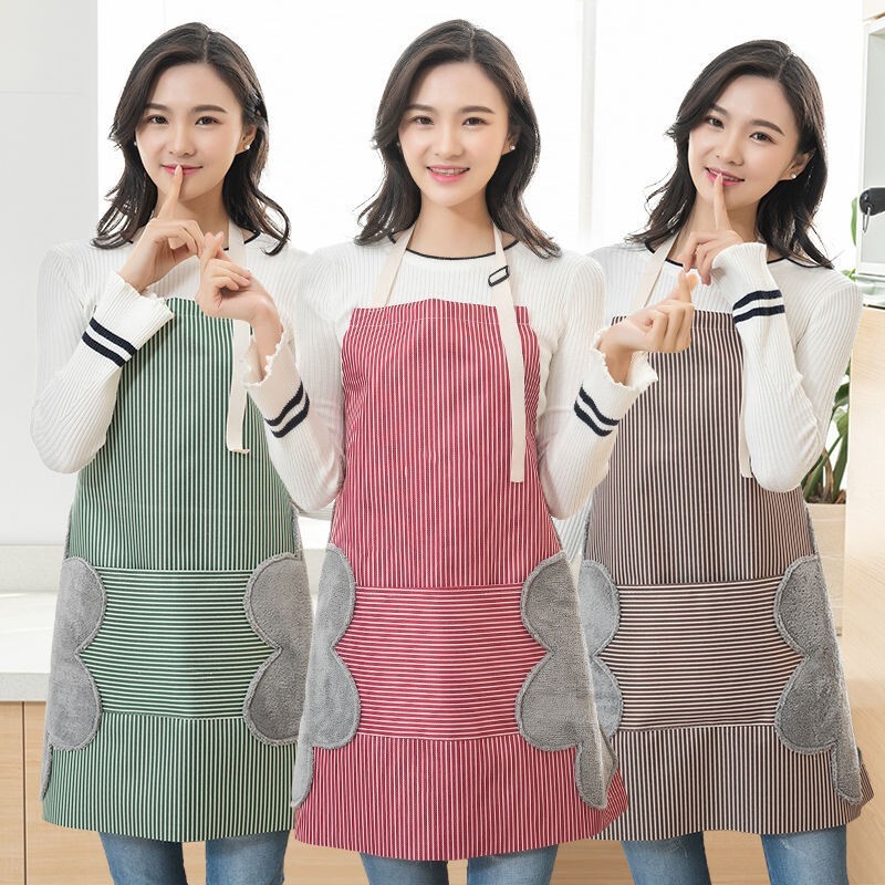 集加 可擦手围裙女罩衣防水防油污韩版可爱时尚新款厨房家用工作服 颜色随机1条装