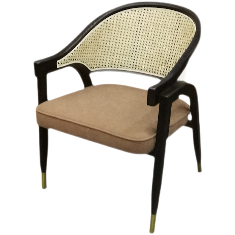 藤妃轻奢实木餐椅北欧扶手藤编靠背椅现代简约酒店咖啡厅餐桌椅子 餐椅(PU皮)