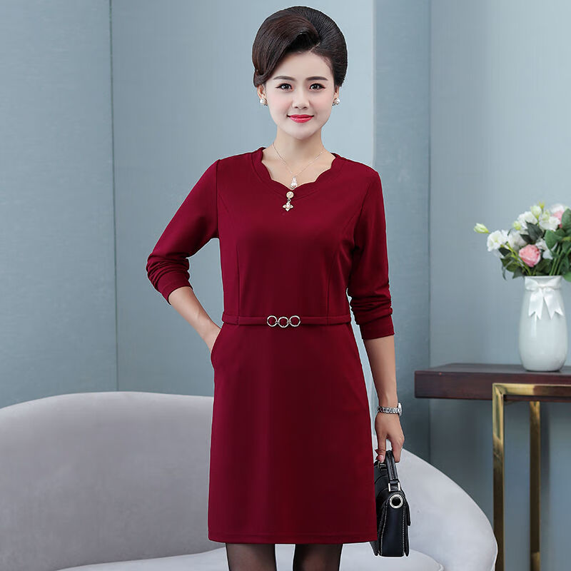 mfjo50岁女人穿的秋冬款衣服连衣裙加绒不加绒妈妈装长袖秋冬季新款大