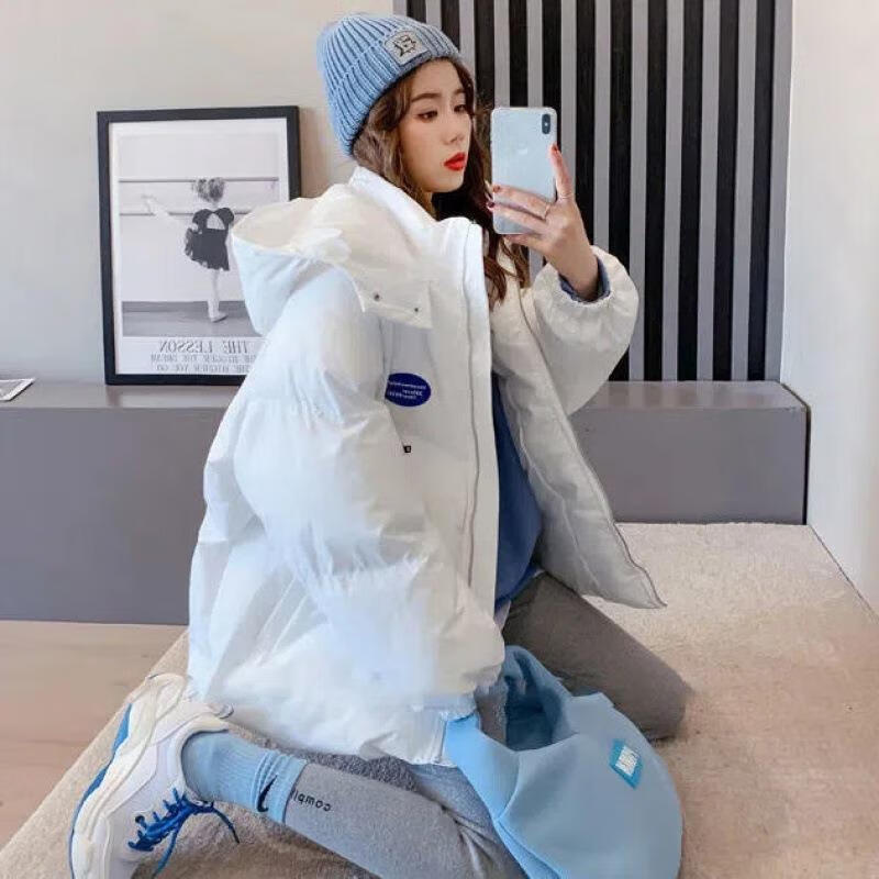 珈岑孕婦棉襖加羽加棉服棉服女ins港風(fēng)冬季潮牌新款棉衣韓版 白色 XS碼建議30-40斤