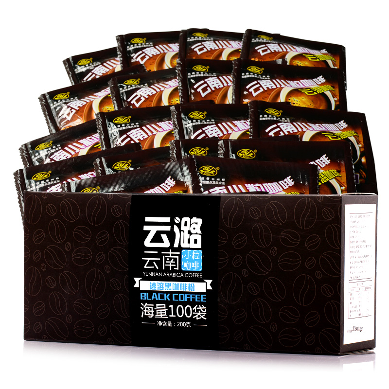 云潞（yunlu）黑咖啡 速溶纯咖啡 未添加糖特浓醇苦 100袋200克独立包装速溶黑咖啡