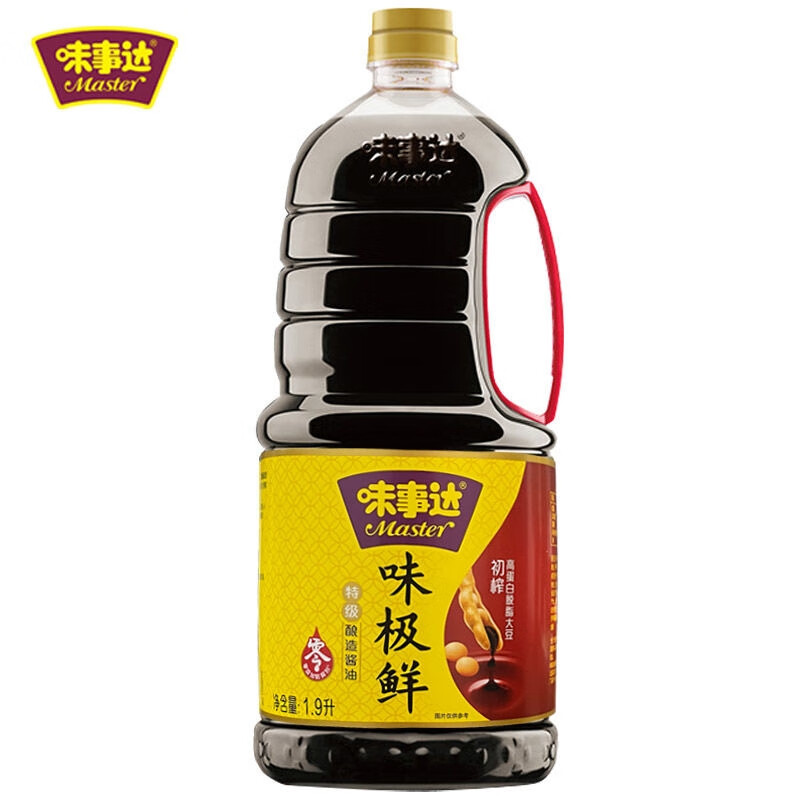 味事達草菇老抽味極鮮特級金標1.9L釀造醬油黃豆涼拌炒菜海鮮蘸醬 味事達1.9L金標生抽醬油 1900ml