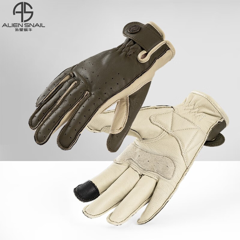 外星蜗牛V5摩托车手套触屏防滑耐磨机车骑行手套男女春秋骑行摩旅装备 卡其绿 XL