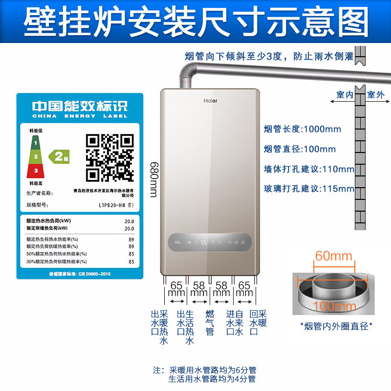 海尔(Haier)壁挂炉 家用暖气片地暖燃气锅炉采暖两用天然气恒温热水器 超薄MINI系列 板换式 20KW-升级7管换热器20KW(50-120平)