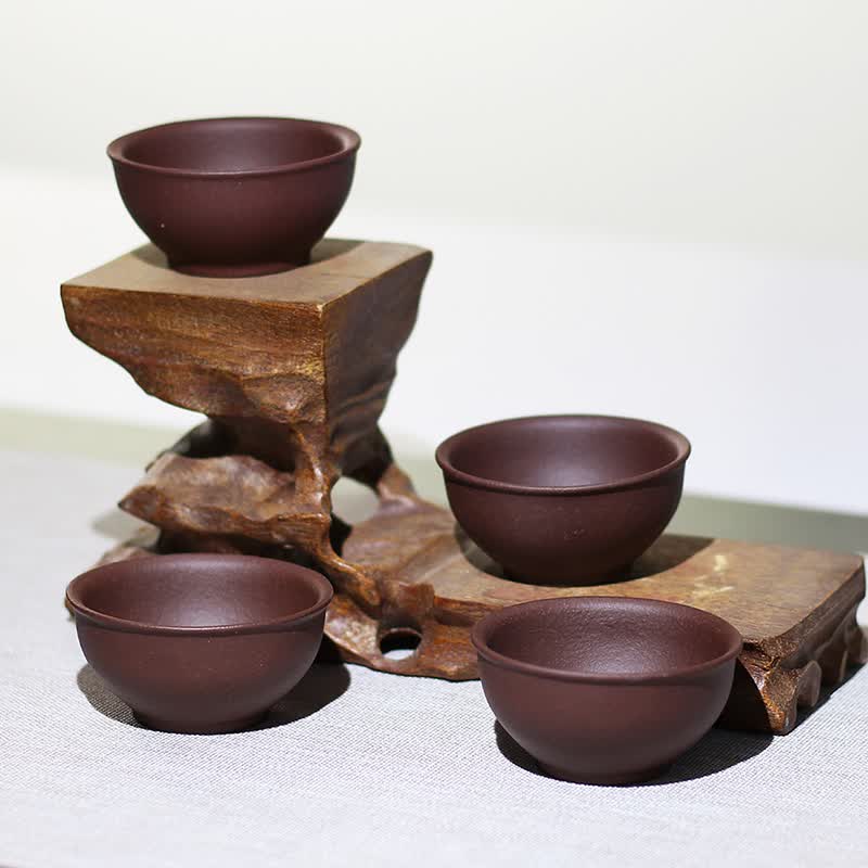 鲍鼎泰中式雅器 梅兰竹菊四君子紫砂茶杯 功夫茶具主人杯四杯套装 四君子