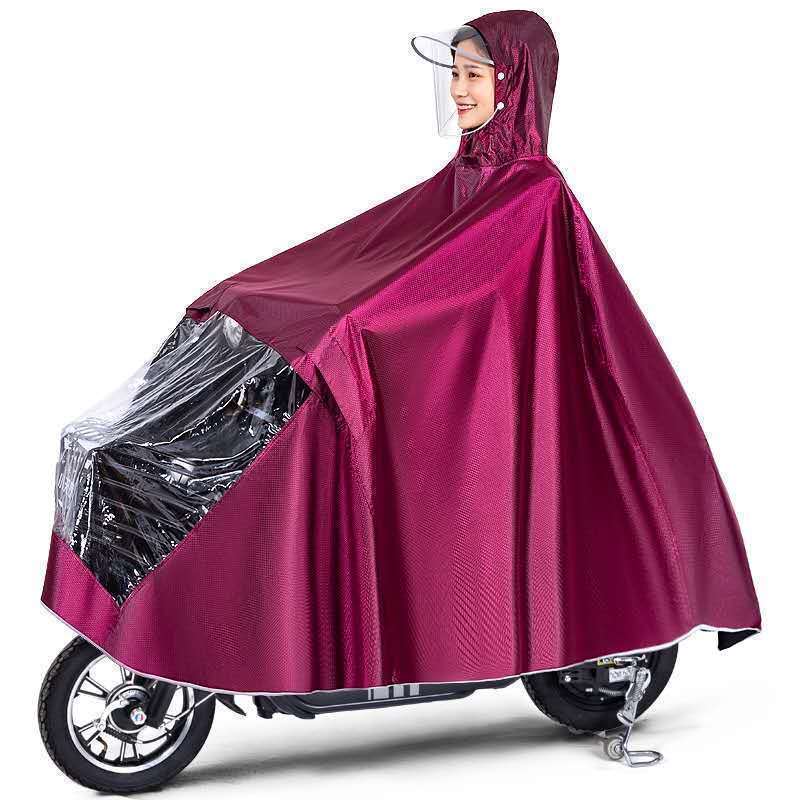 雨衣电动车摩托车雨披电瓶车成人男女单人骑行加大加厚遮挡脚雨具 【款】--大款(双帽檐)--红色