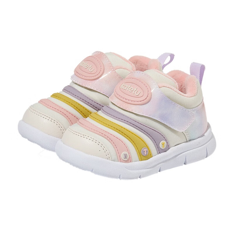 卡特兔宝宝学步鞋婴幼儿棉鞋男女童冬季加绒保暖运动鞋1-5岁童鞋 黄粉(加绒) 24 内长14.5cm 脚长13.6-14.2