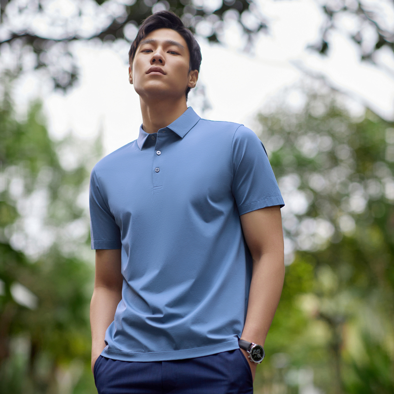 雅戈尔【新疆长绒棉弹】夏季男士短袖翻领Polo衫商务休闲穿着舒适 灰蓝VSPC533060HCA XL