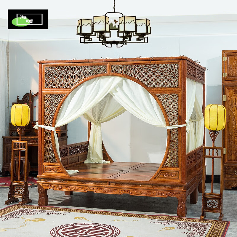纳贝菲古典家俱仿古明清实木千工拔步床月洞床实木踏步床雕花宫廷架子