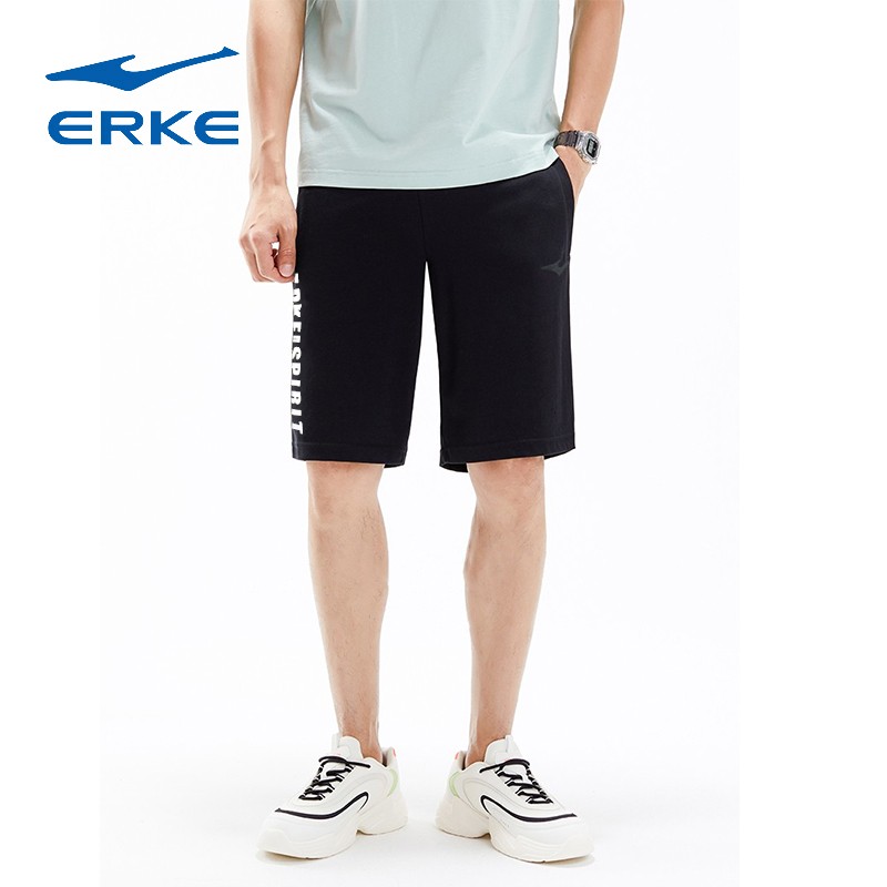 鸿星尔克（ERKE）速干裤运动短裤男夏季透气训练健身跑步男裤黑色休闲五分裤子 正黑8282 S