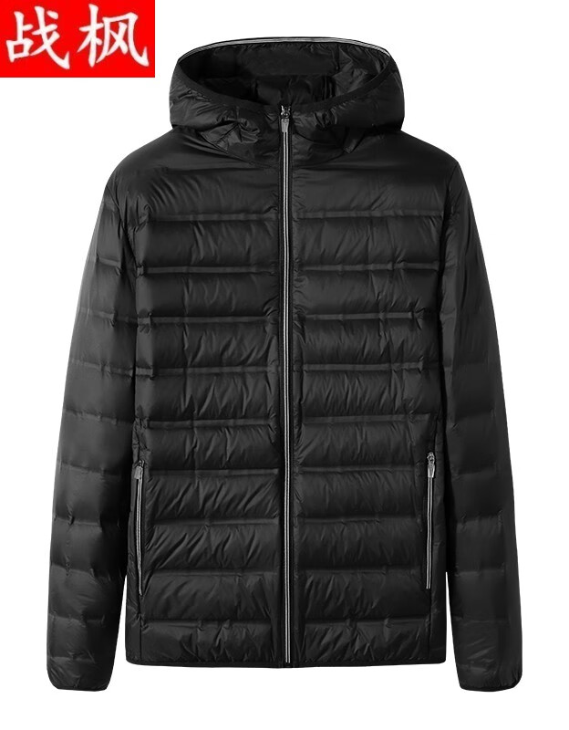 战枫特大码羽绒服男轻薄羽绒外套短款加肥加大胖子肥佬衣服300斤外套 黑色5501 L建议90-110斤