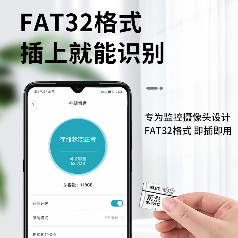 blke 小米摄像头内存卡2k云台pro监控通用tf卡microsd卡fat32格式高速